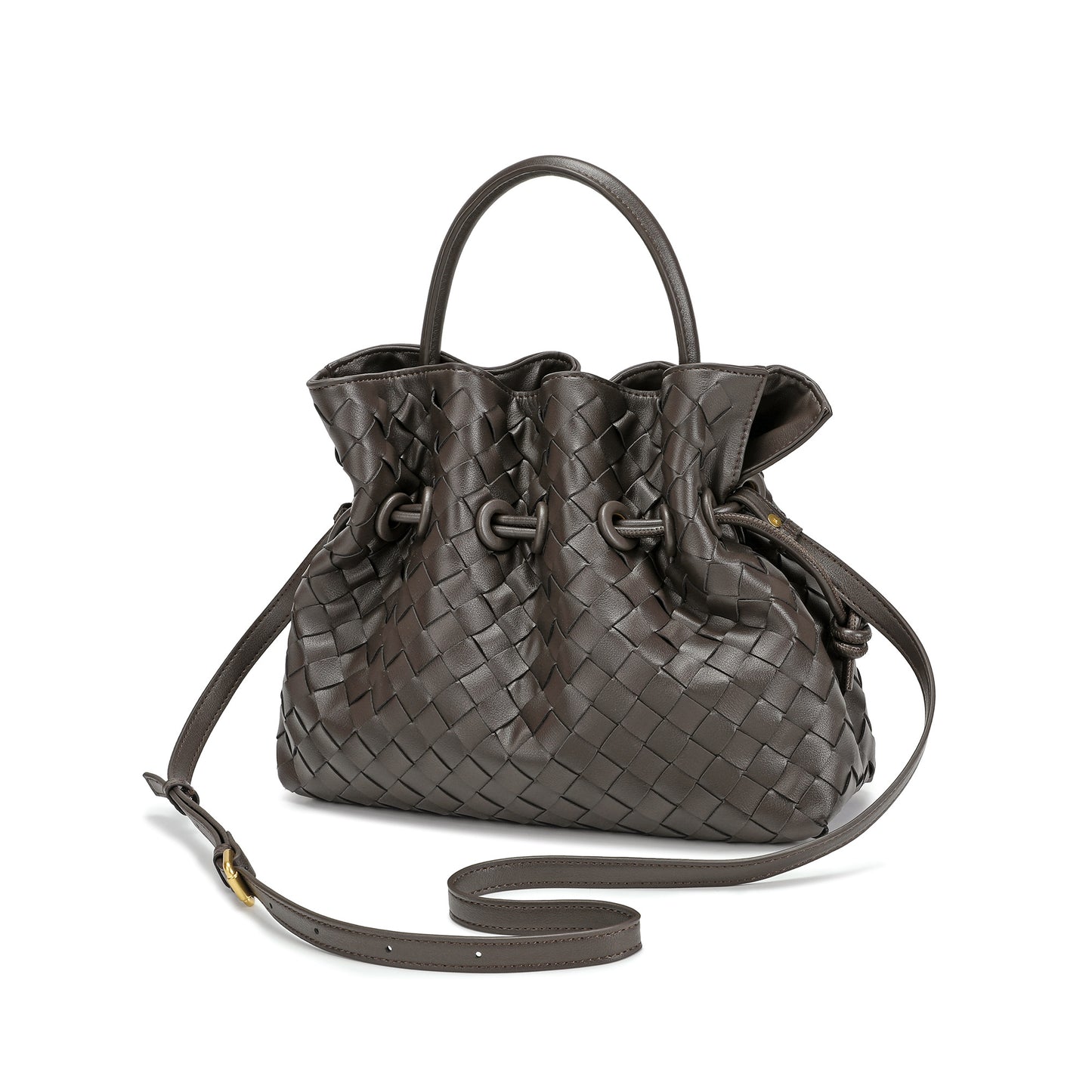 Hand-Woven Drawstring Leather Satchel/Shoulder Bag