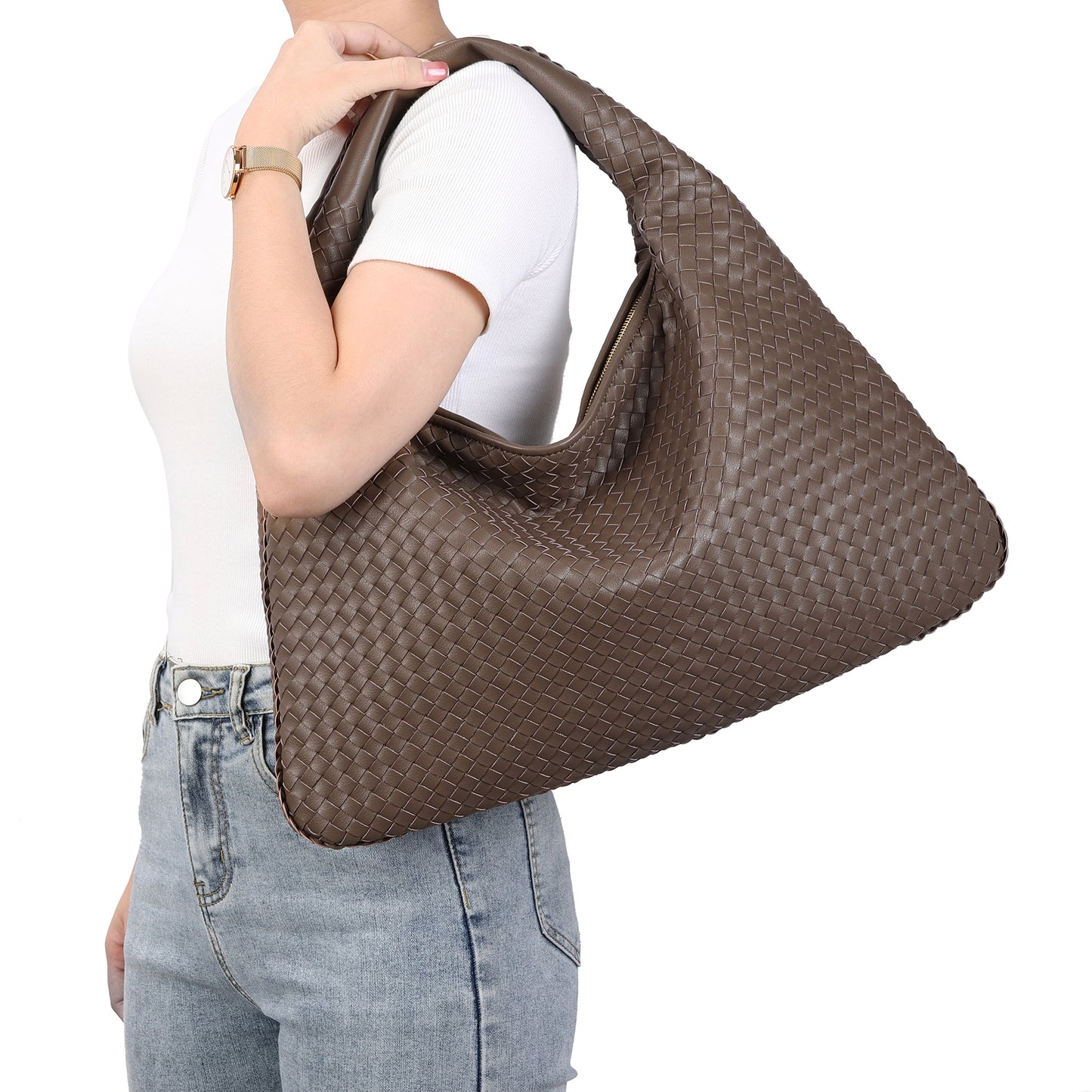 Large Hand-Woven Full-Grain Hobo Bag/Tote