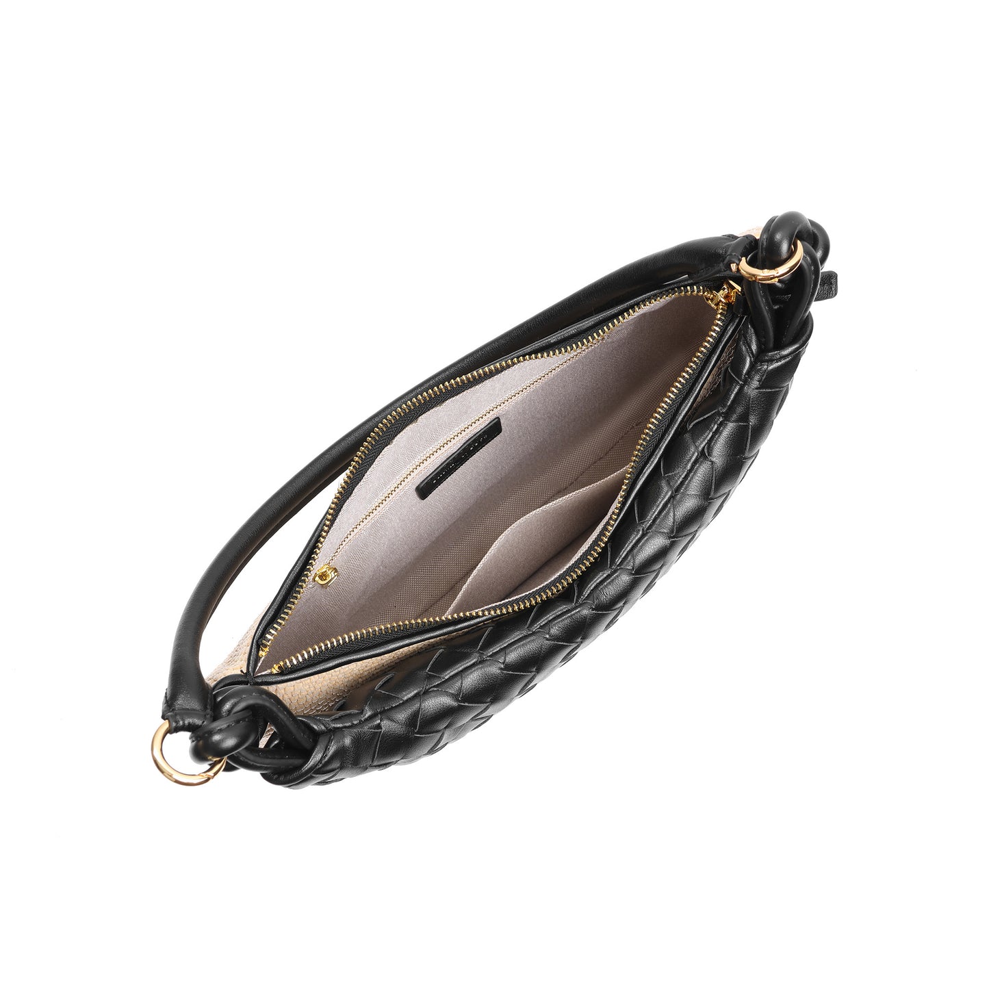 Woven Leather & Raffia Crescent Shoulder Bag