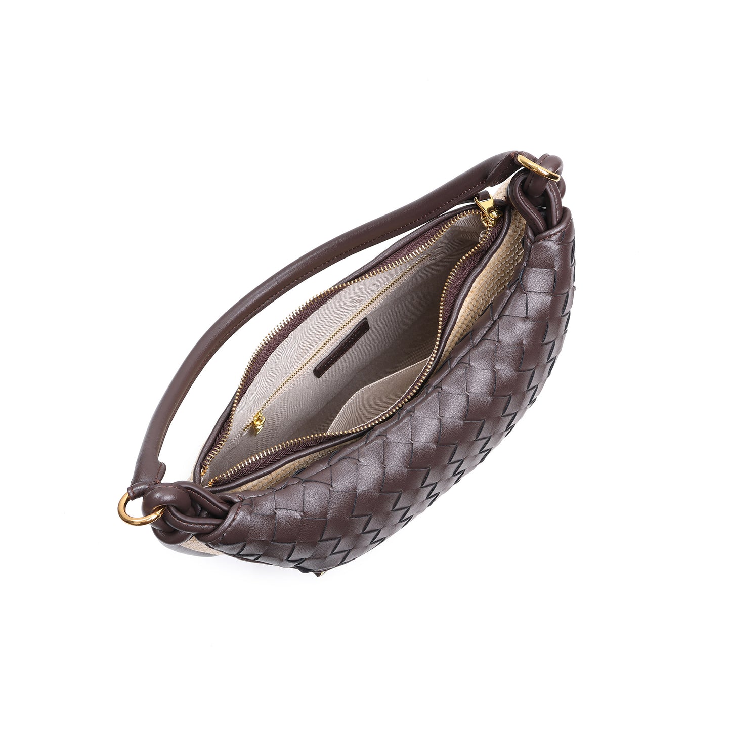 Woven Leather & Raffia Crescent Shoulder Bag