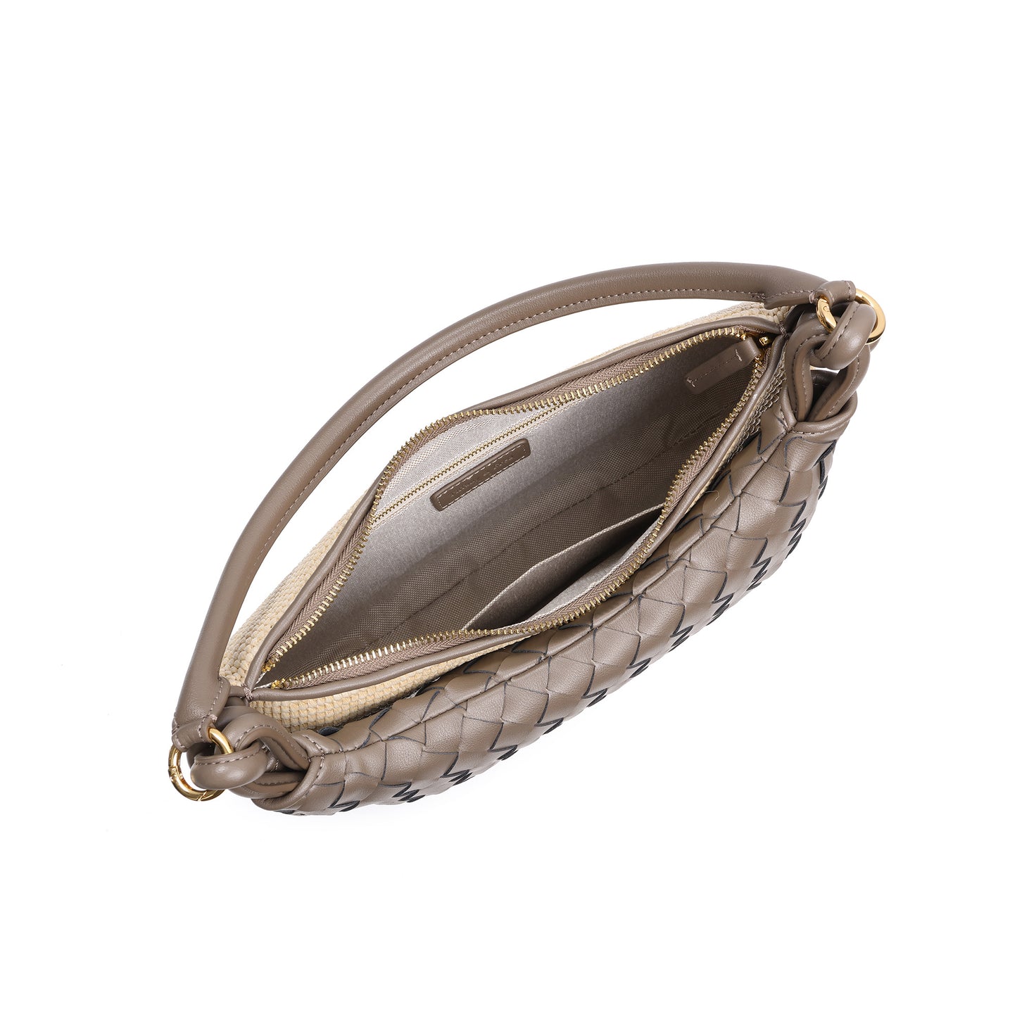 Woven Leather & Raffia Crescent Shoulder Bag