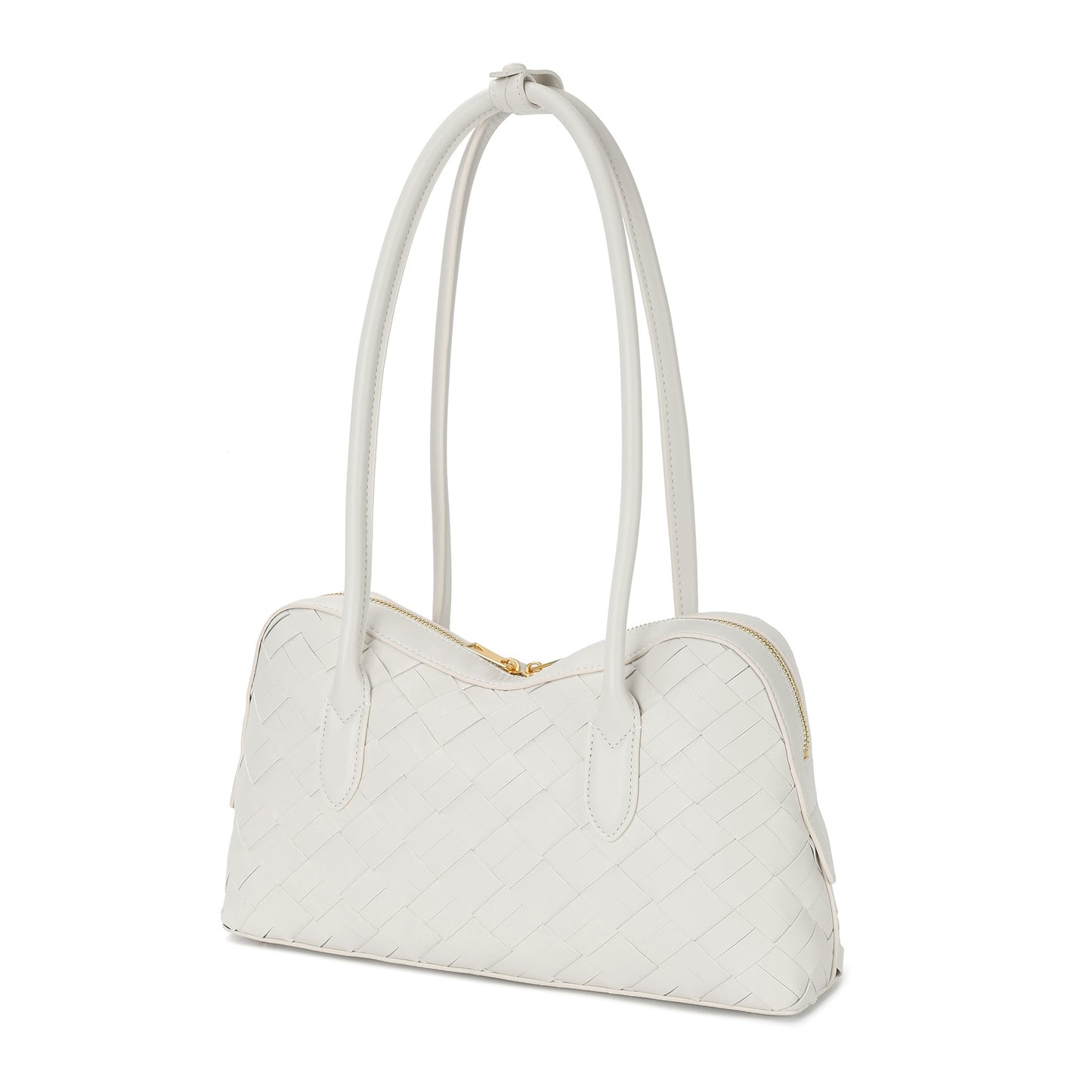 Woven Leather Shoulder Bag with Double Handle Knotted Detail
