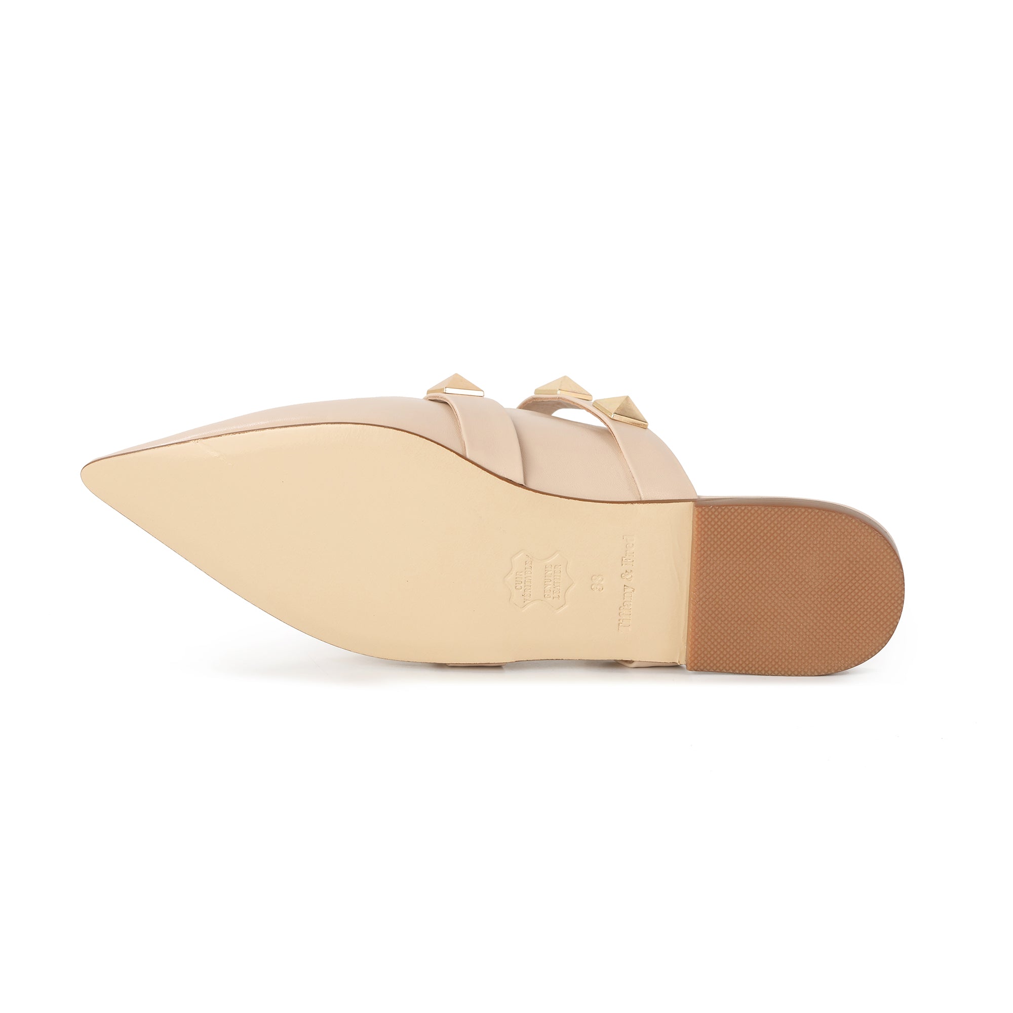 Beige Leather Mule Flats with Studded Double Strap – Tiffany