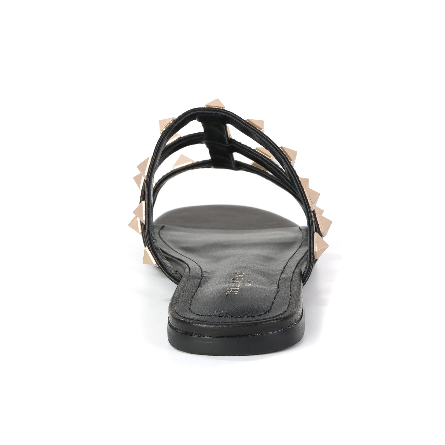 Black Tan Triple-Strap Studded Sandal