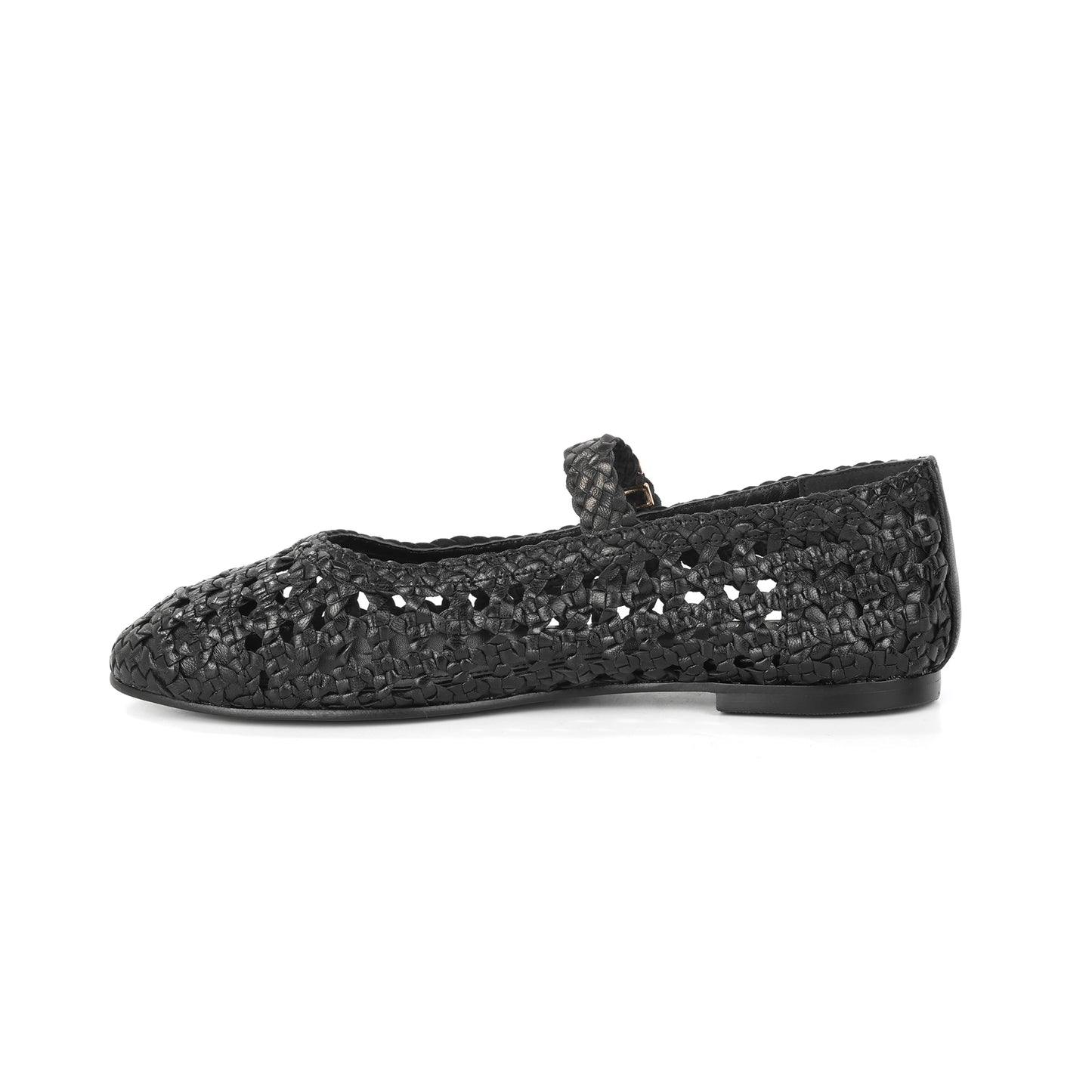 Black Woven Leather Mary Jane Flats