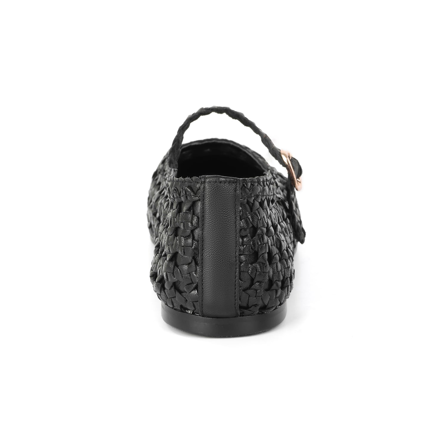 Black Woven Leather Mary Jane Flats