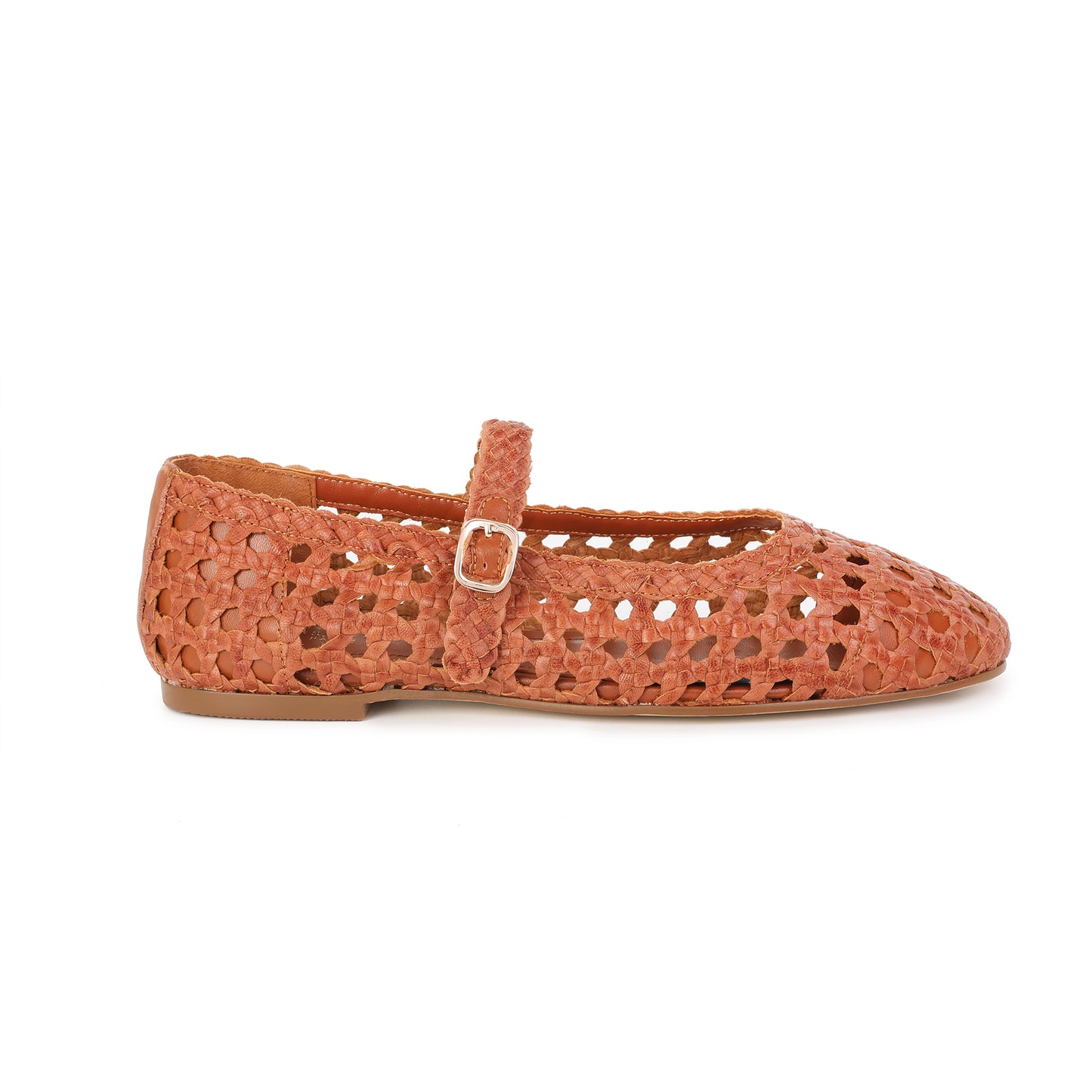 Tan Woven Leather Mary Jane Flats