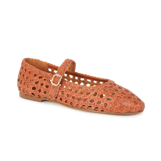 Tan Woven Leather Mary Jane Flats