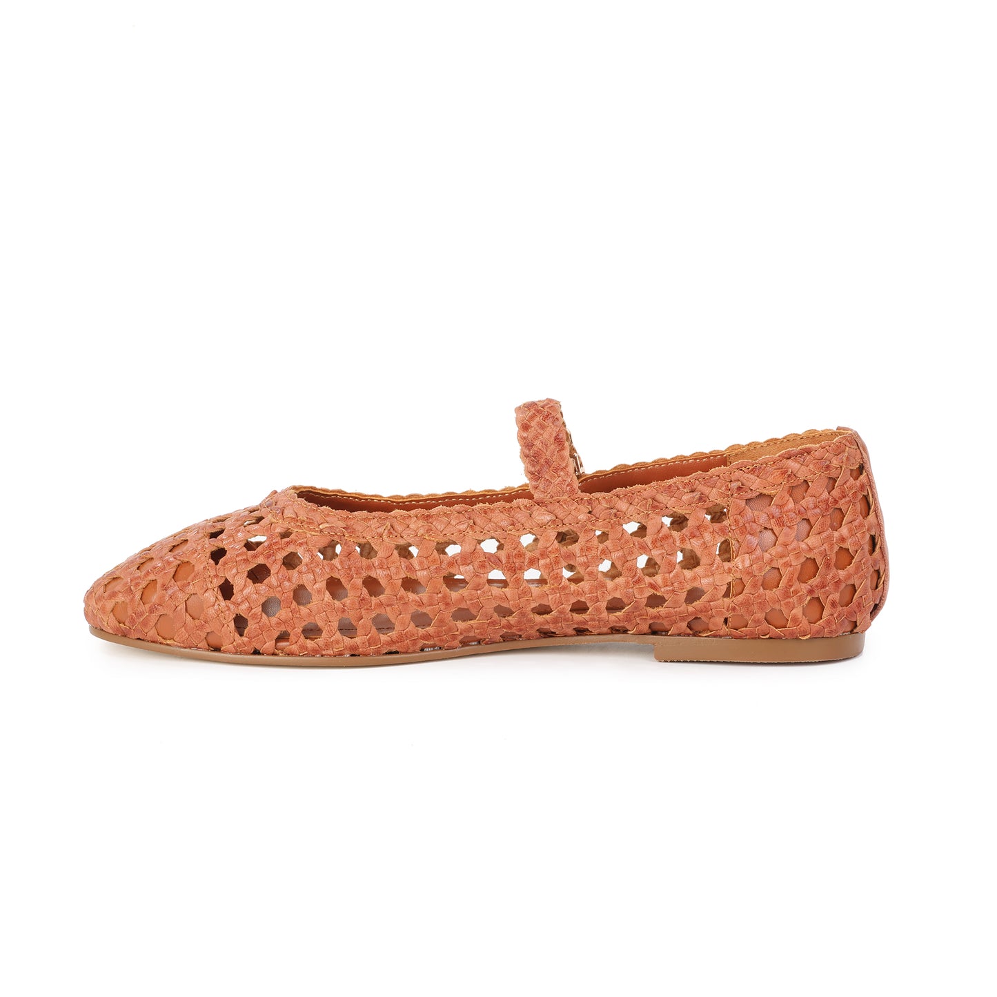 Tan Woven Leather Mary Jane Flats