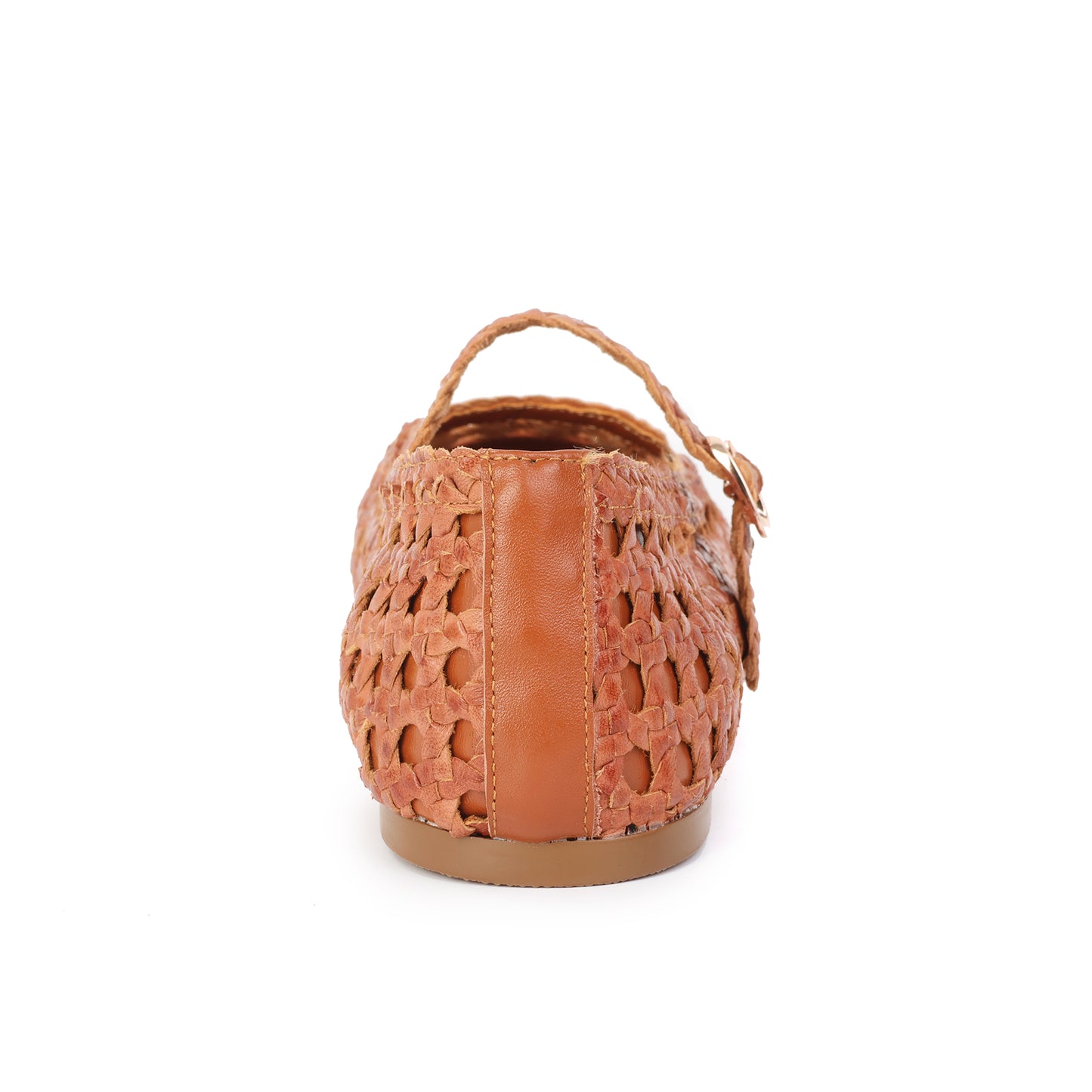 Tan Woven Leather Mary Jane Flats