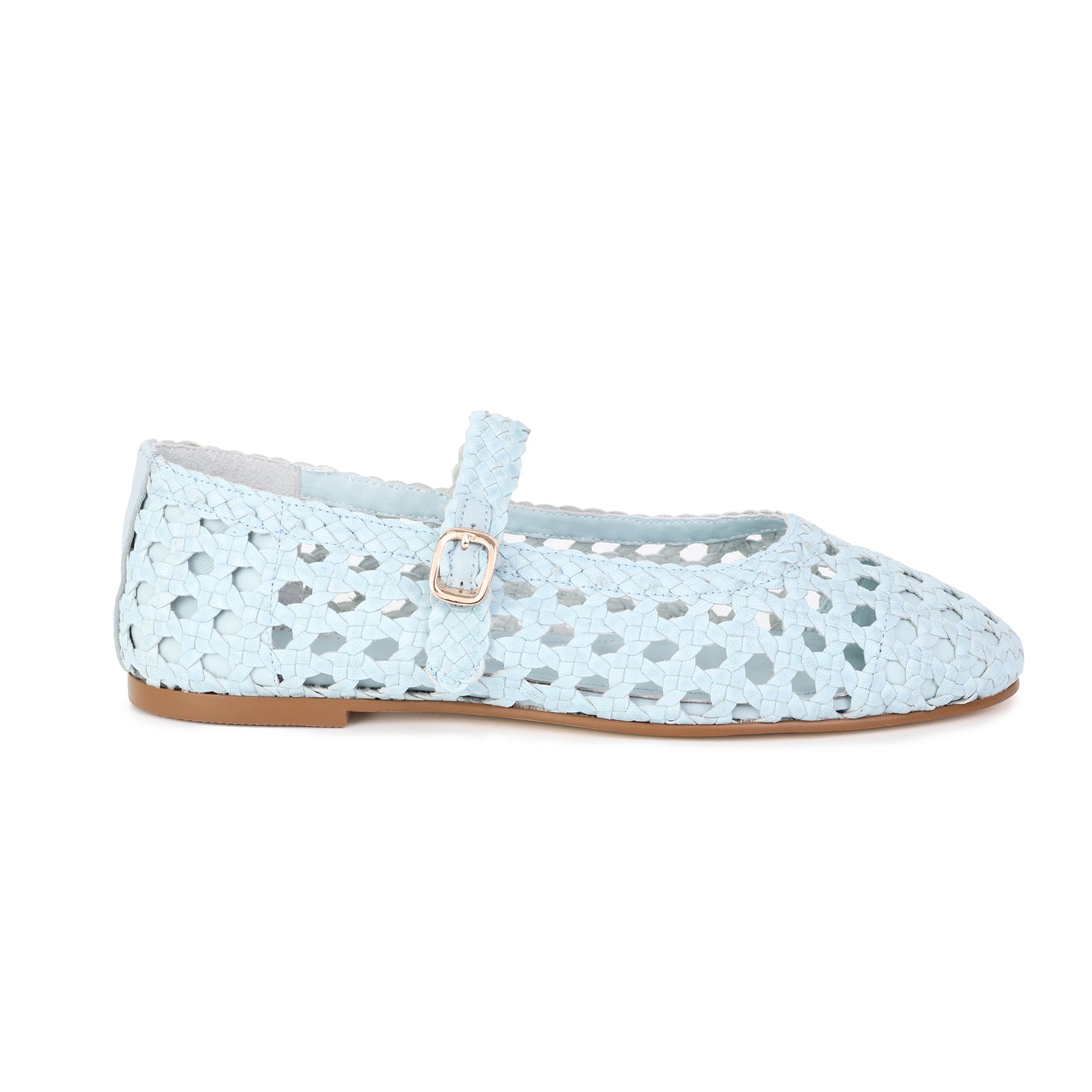 Powder Blue Woven Leather Mary Jane Flats