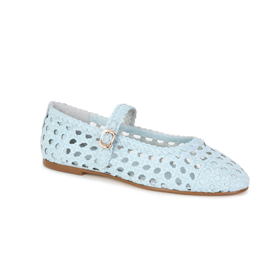 Powder Blue Woven Leather Mary Jane Flats