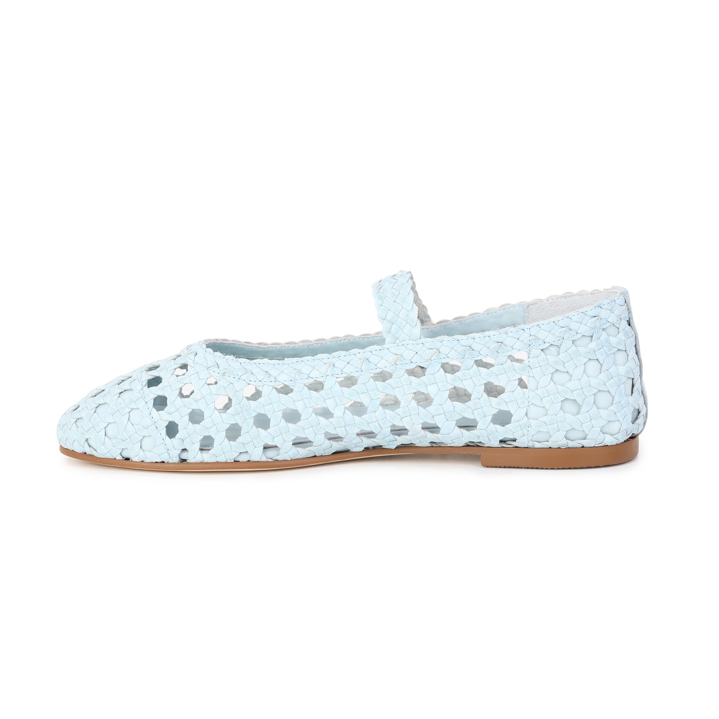 Powder Blue Woven Leather Mary Jane Flats