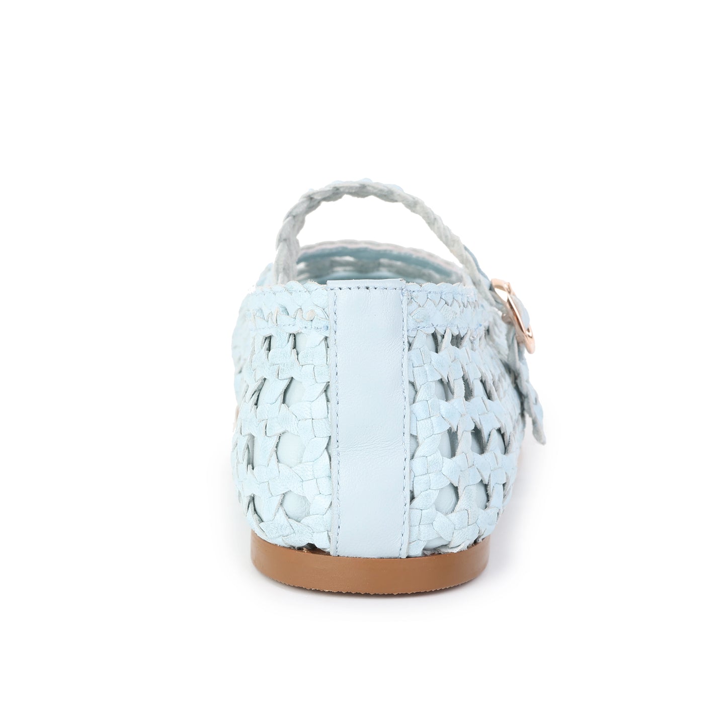 Powder Blue Woven Leather Mary Jane Flats