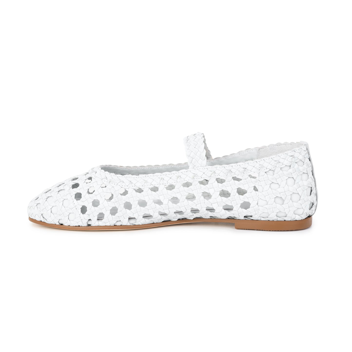White Woven Leather Mary Jane Flats