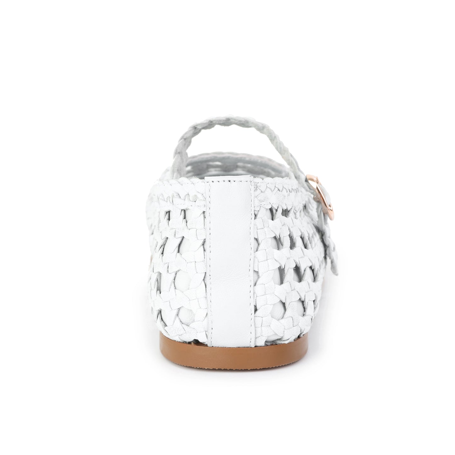 White Woven Leather Mary Jane Flats