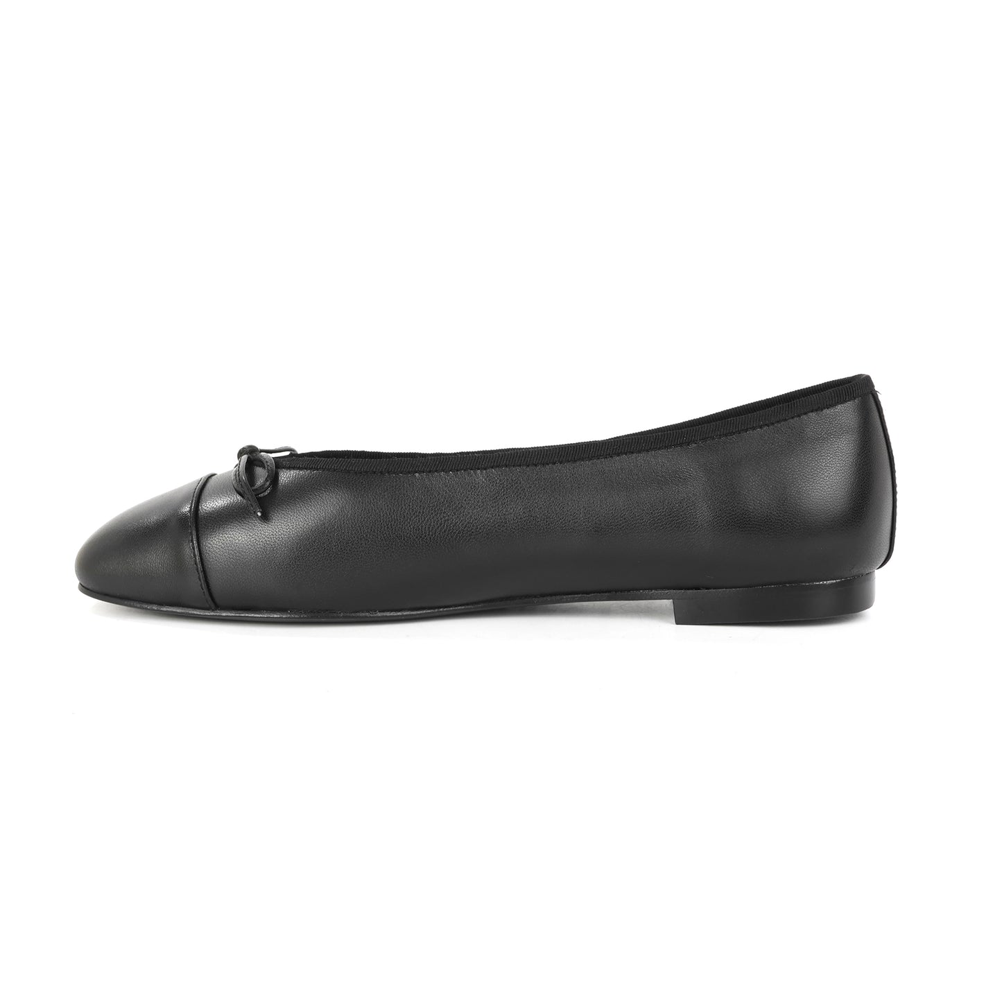 Black Leather Rue Ballet Flat with Ribbon Detail