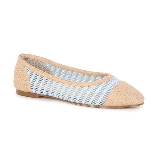 Blue/Beige Crochet Raffia Ballet Flat