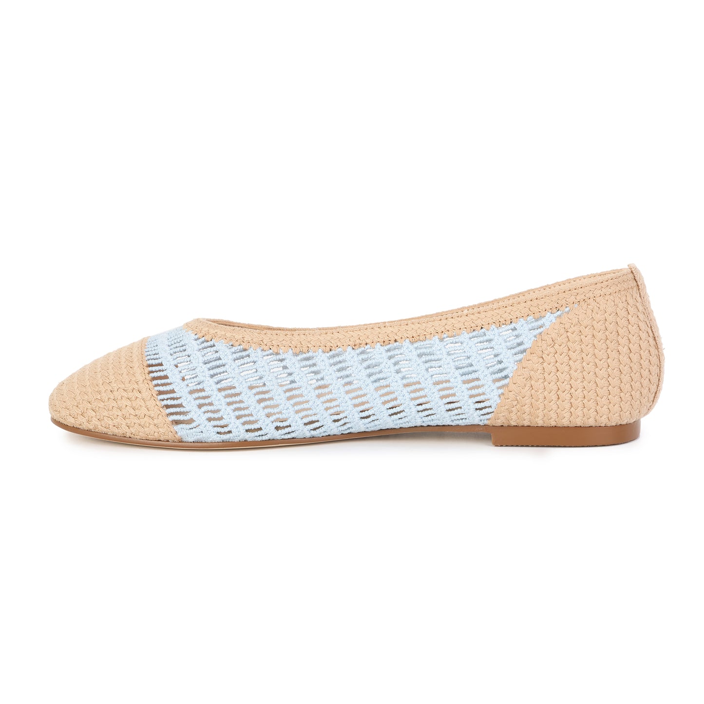 Blue/Beige Crochet Raffia Ballet Flat