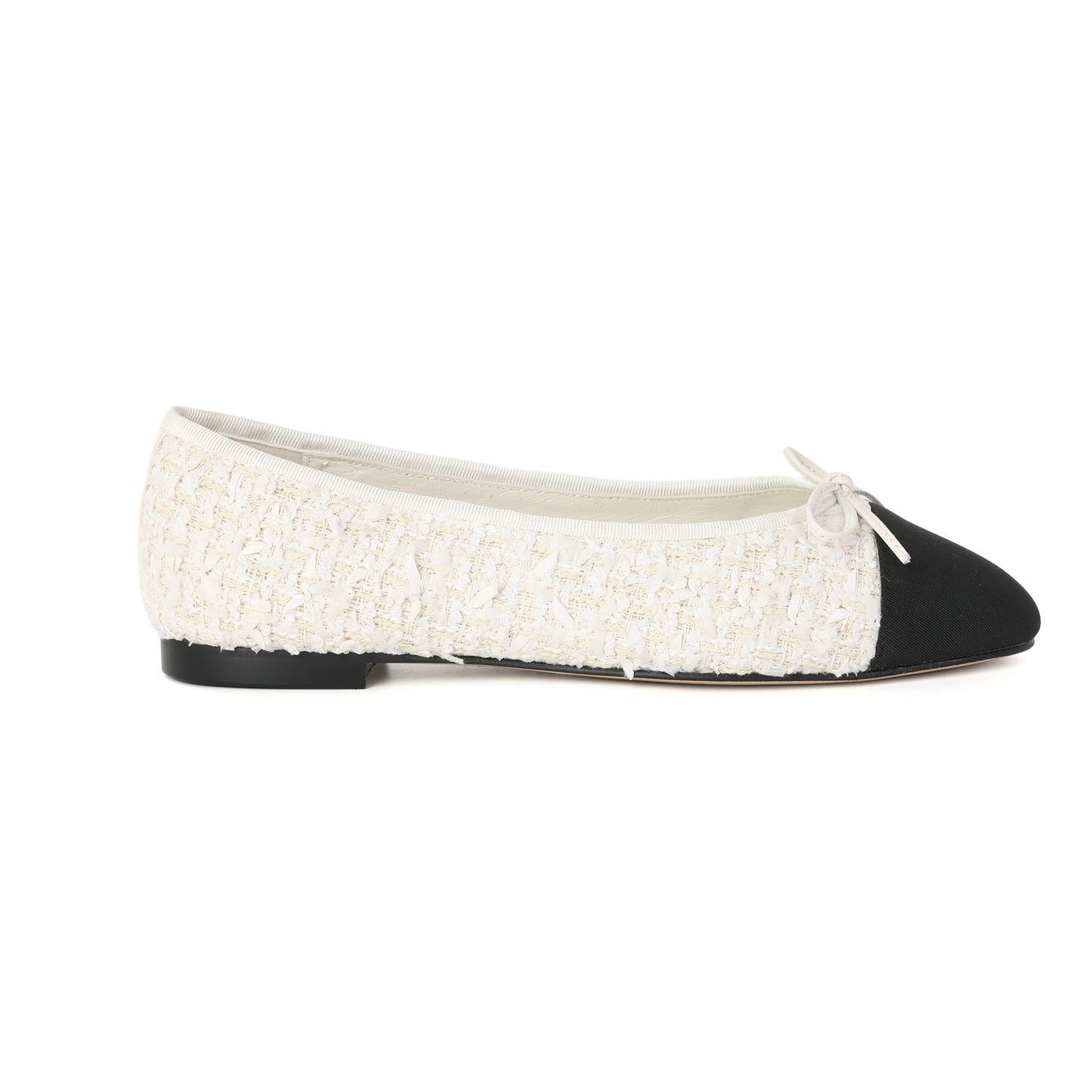 Black/White Tweed Rue Ballet Flat with Textured Toe-Cap