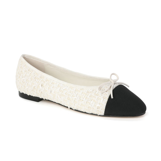 Black/White Tweed Rue Ballet Flat with Textured Toe-Cap