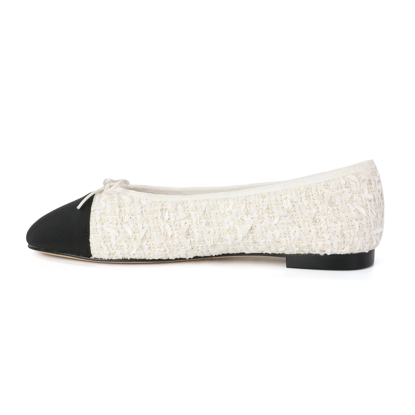 Black/White Tweed Rue Ballet Flat with Textured Toe-Cap