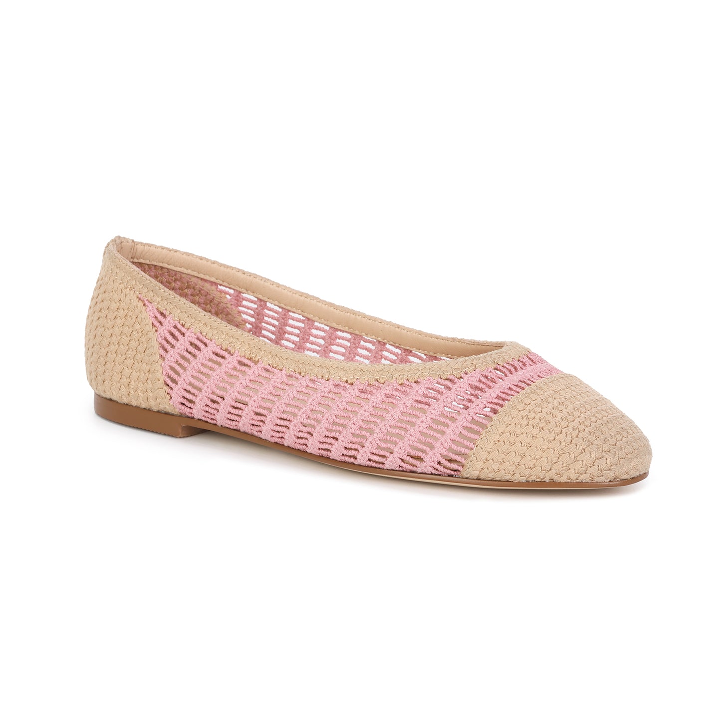 Pink/Beige Crochet Raffia Ballet Flat