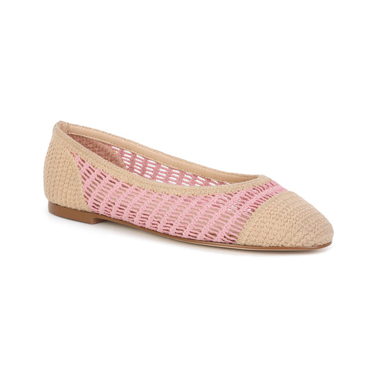 Pink/Beige Crochet Raffia Ballet Flat