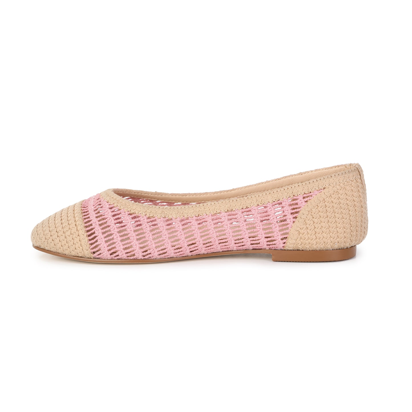 Pink/Beige Crochet Raffia Ballet Flat