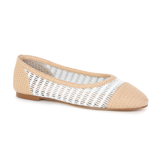 Cream/Tan Crochet Raffia Ballet Flat