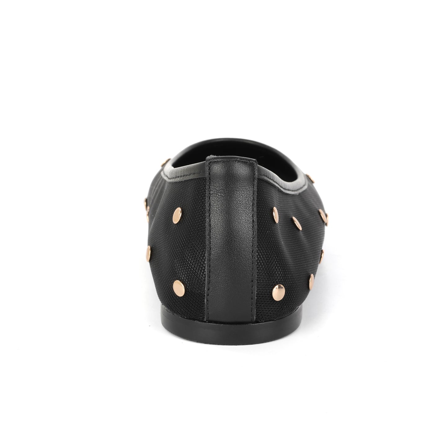 Black Studded Mesh Ballet Flats with Leather Trim
