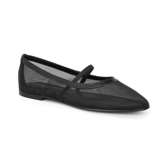 Black Mesh Mary Jane Flat with Leather Trim