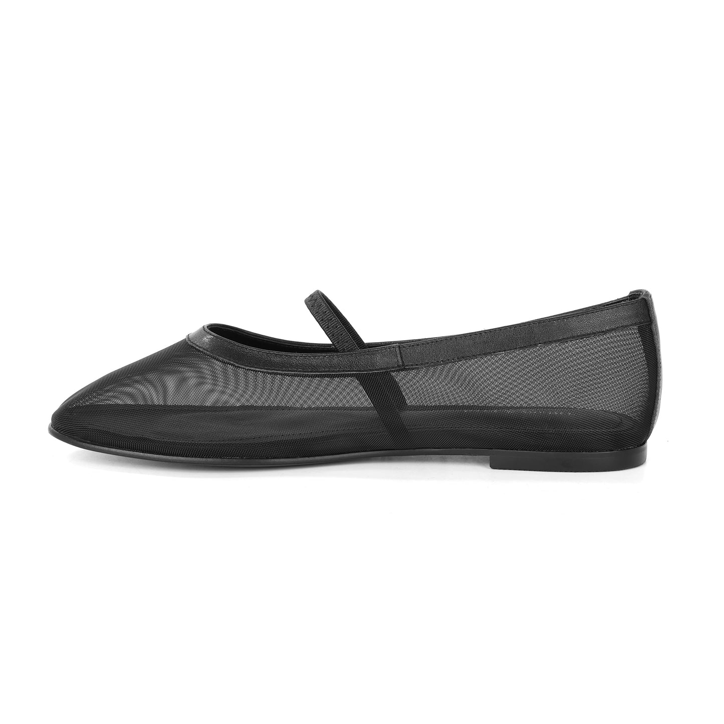 Black Mesh Mary Jane Flat with Leather Trim