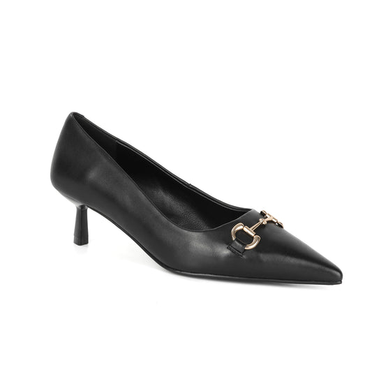 Black Leather Heritage Kitten Heel