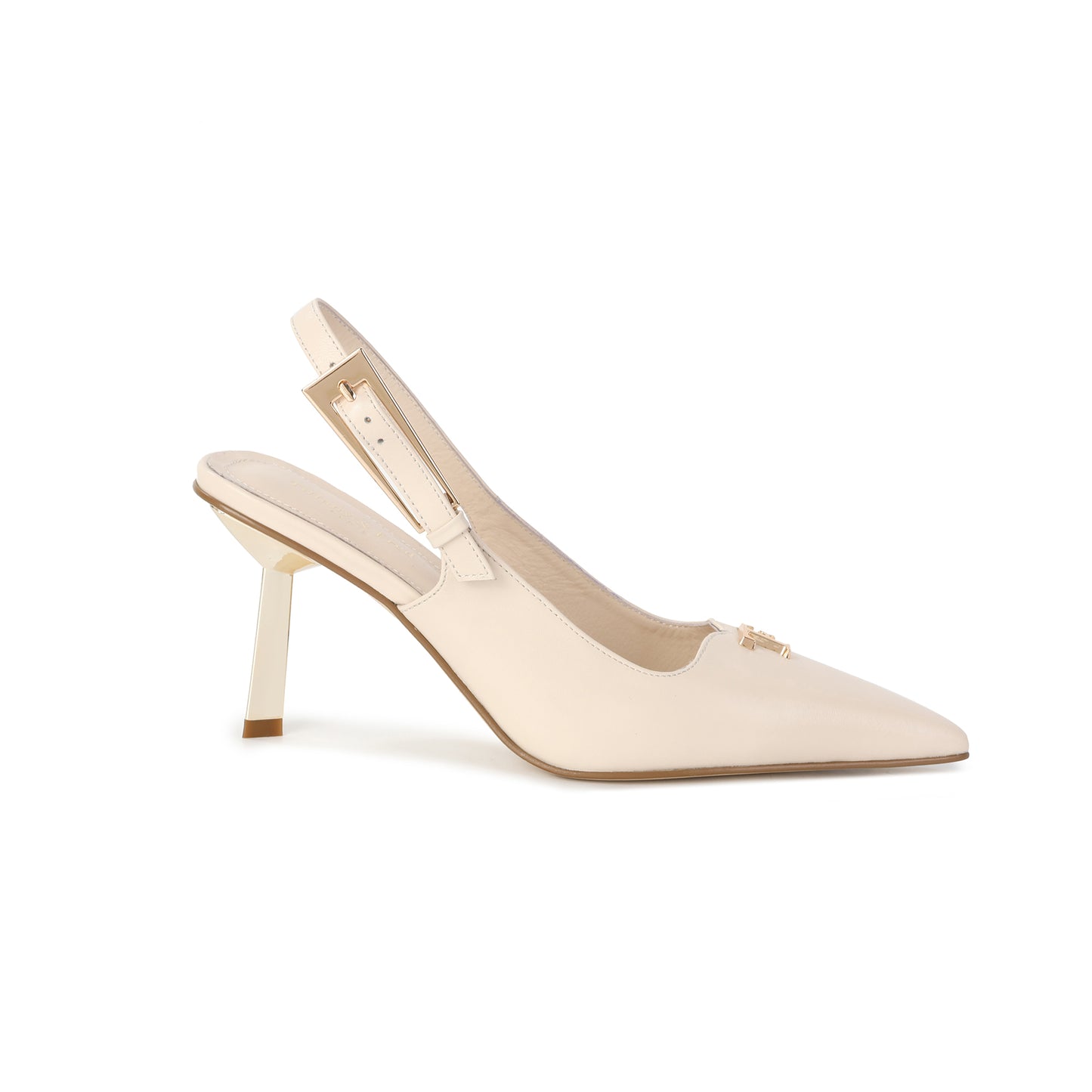 White Leather Silhouette Slingback Pumps with Logo Accent