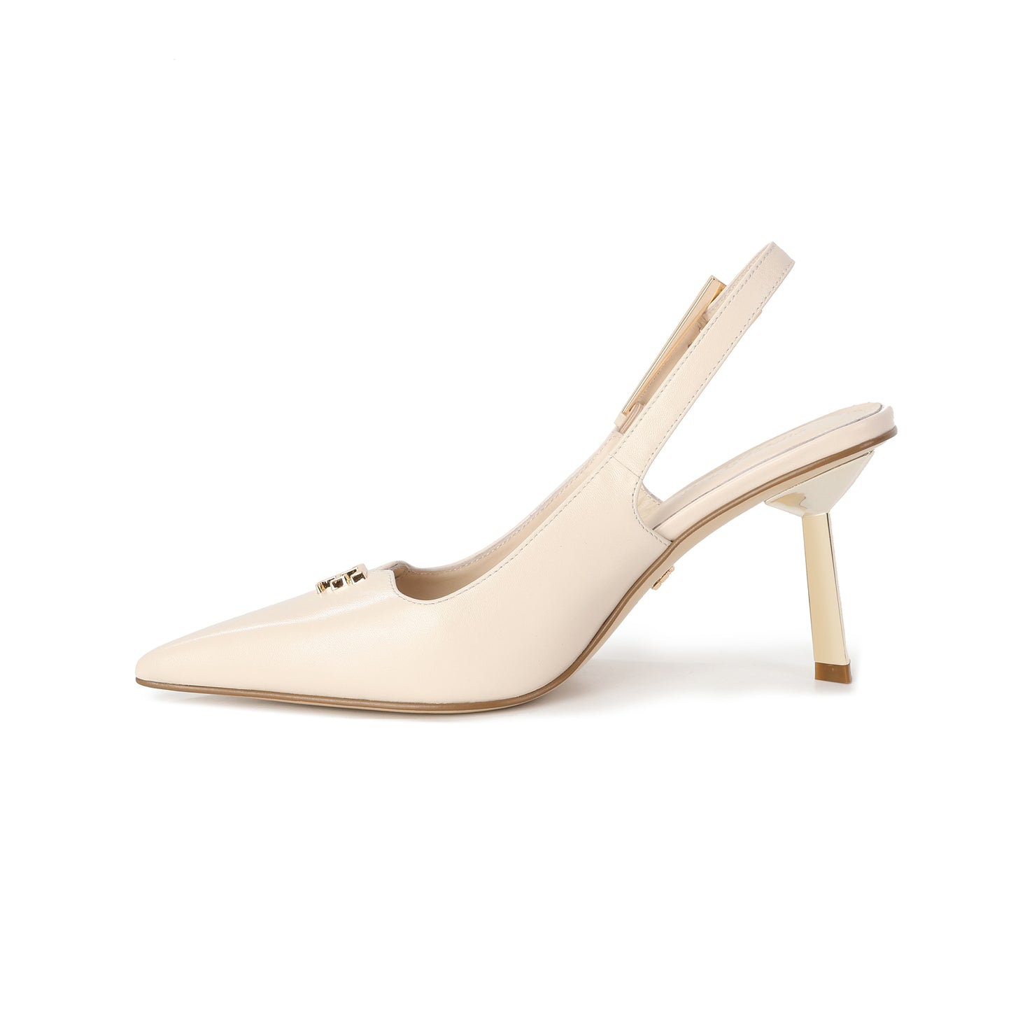 White Leather Silhouette Slingback Pumps with Logo Accent