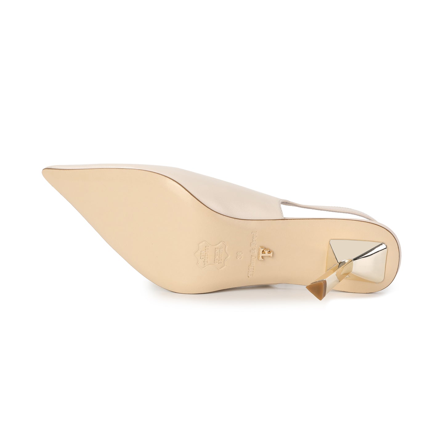 White Leather Silhouette Slingback Pumps with Logo Accent