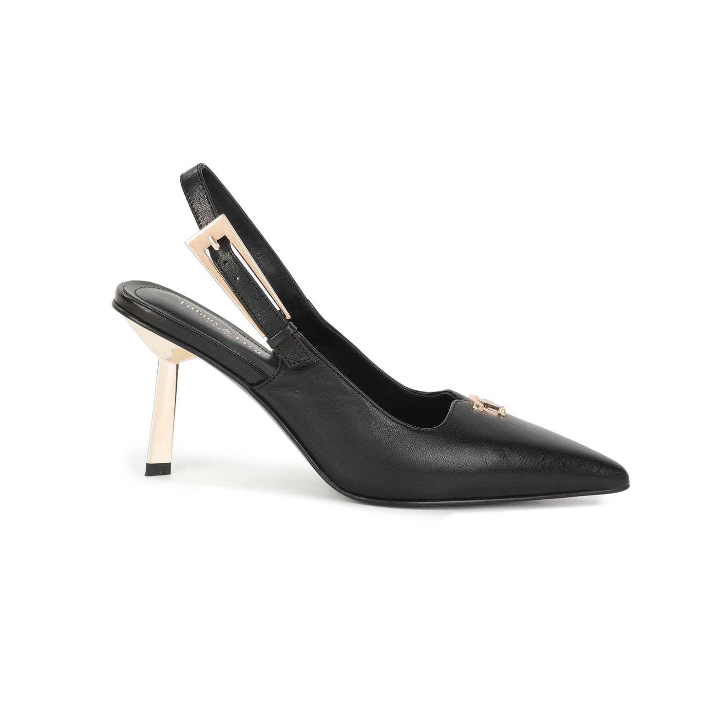 Black Leather Silhouette Slingback Pumps with Logo Accent