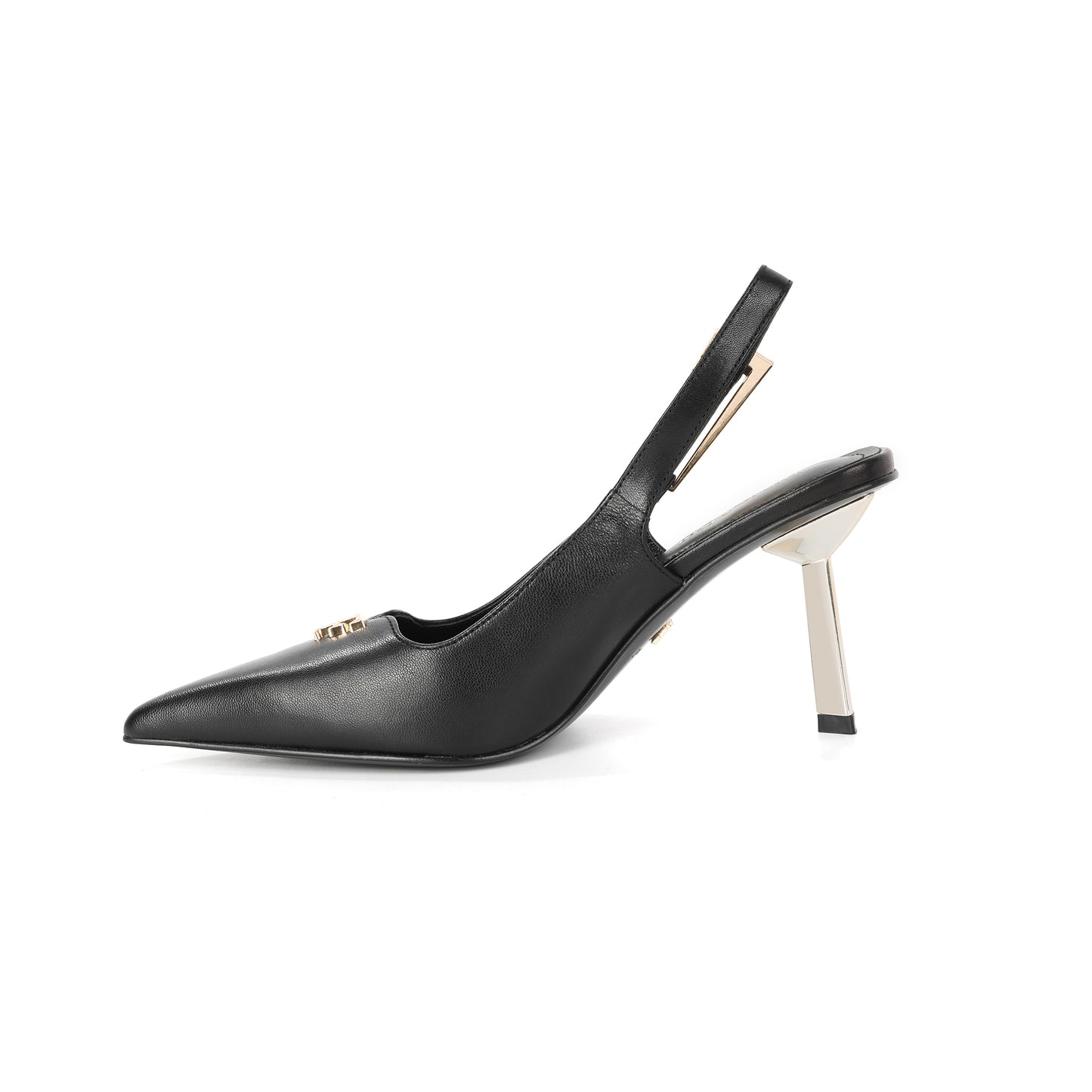 Black Leather Silhouette Slingback Pumps with Logo Accent