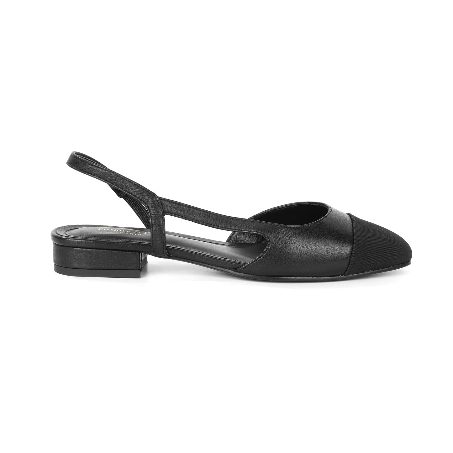 Black Leather Silhouette Slingback Heeled Flat