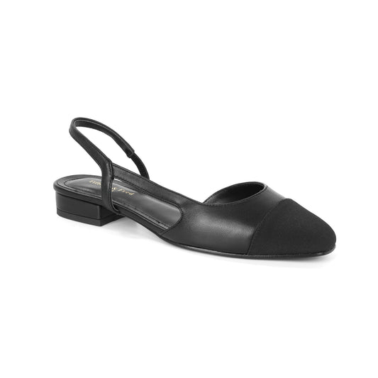 Black Leather Silhouette Slingback Heeled Flat