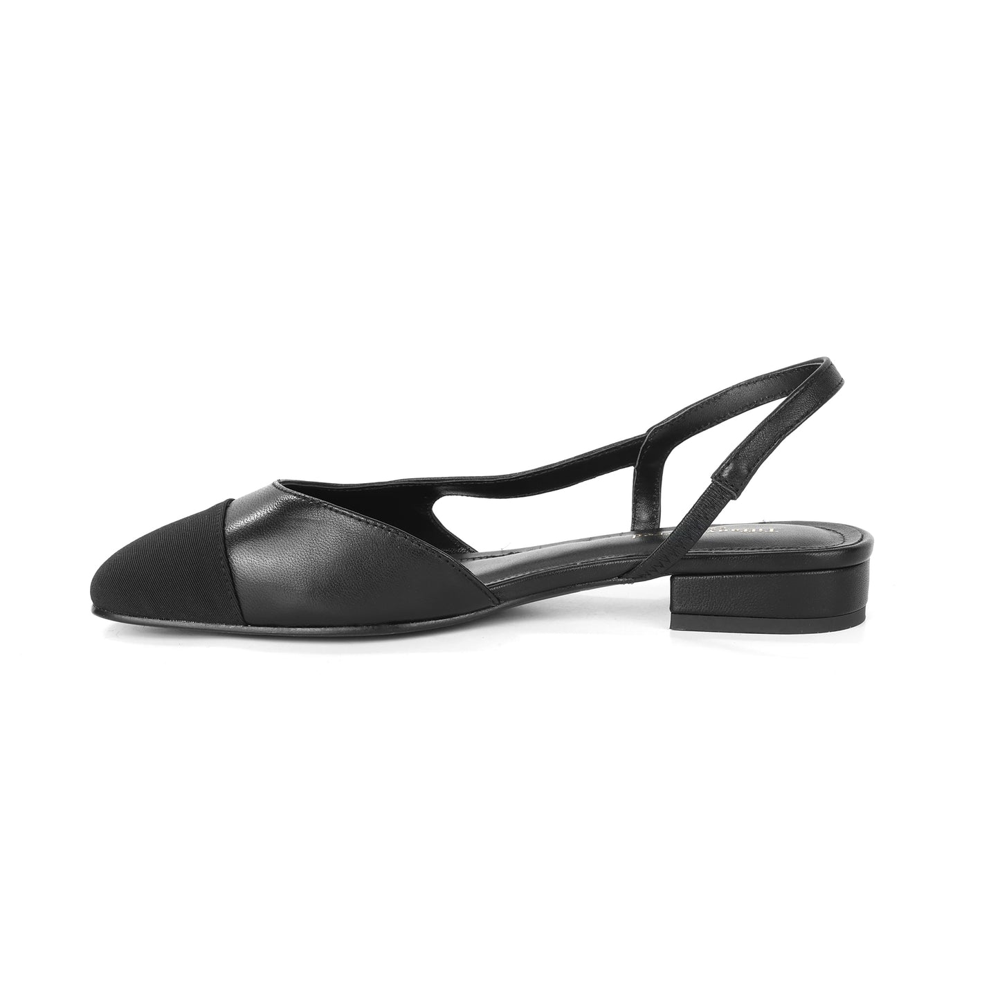 Black Leather Silhouette Slingback Heeled Flat