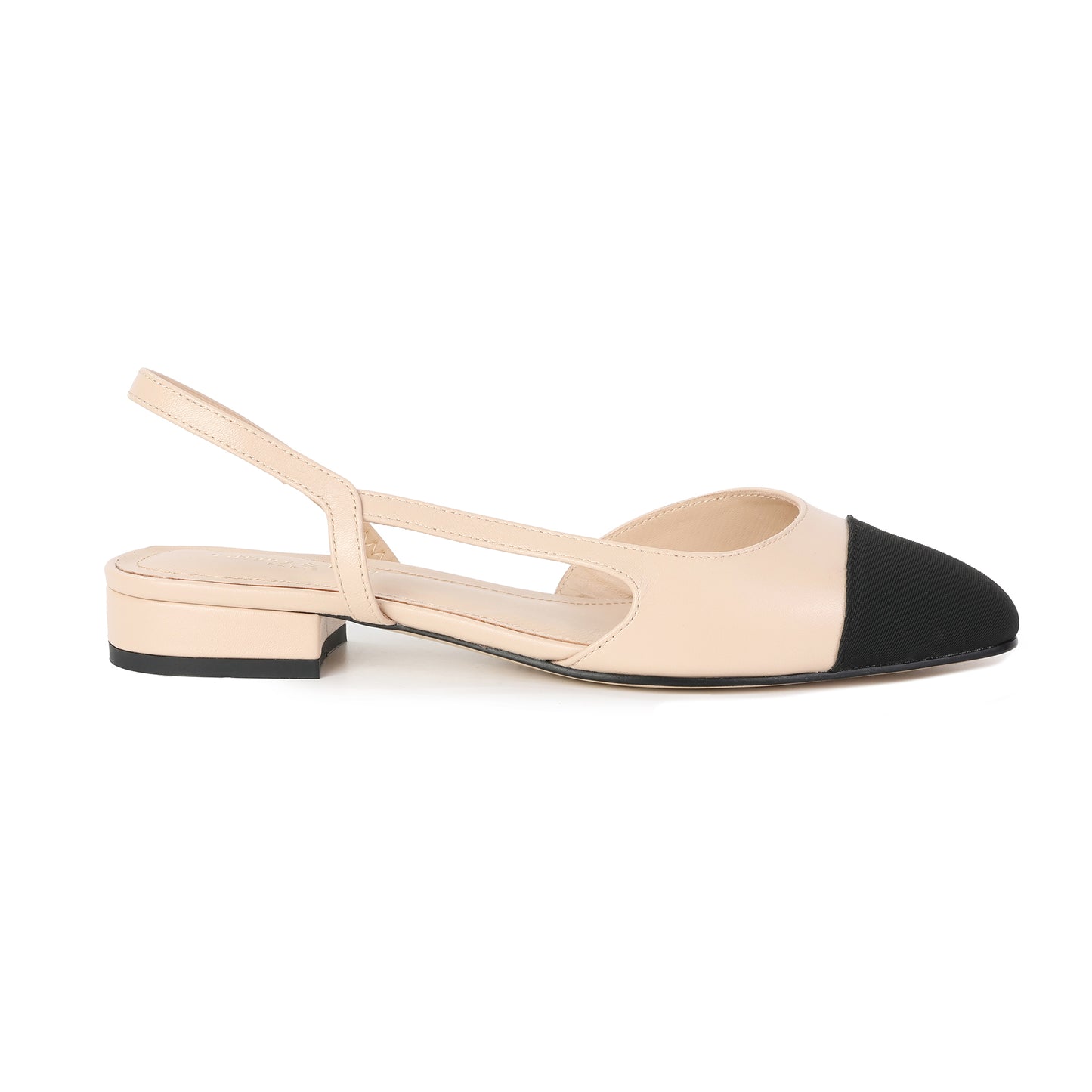 Beige/Black Leather Silhouette Slingback Heeled Flat