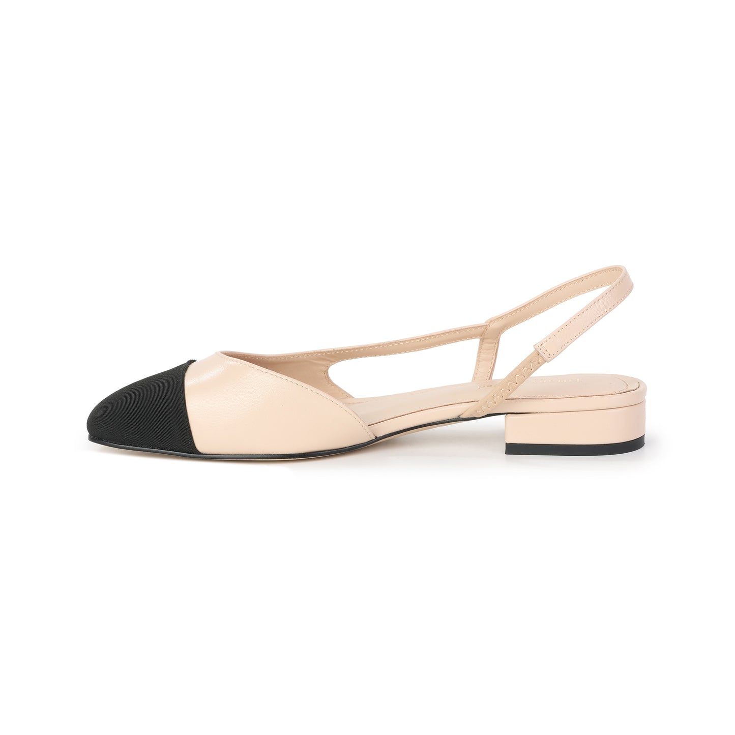 Beige/Black Leather Silhouette Slingback Heeled Flat