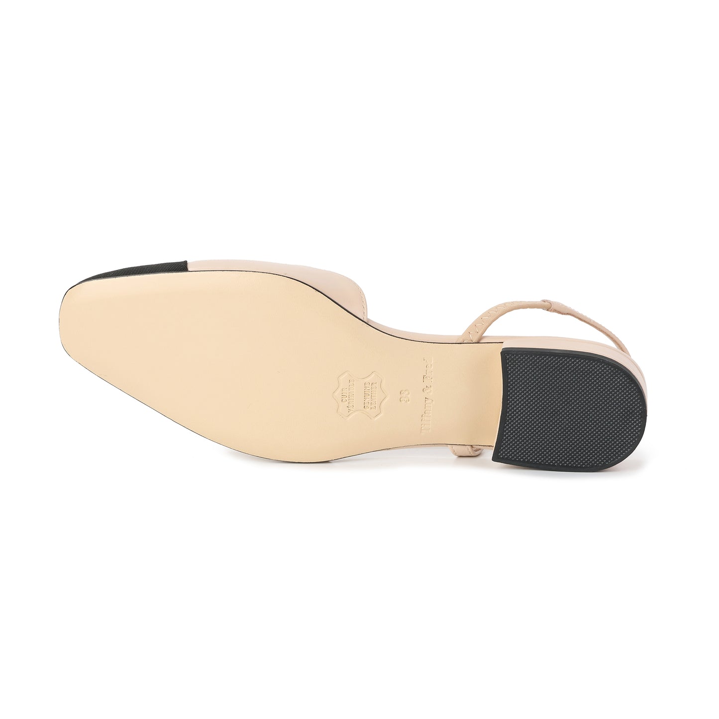 Beige/Black Leather Silhouette Slingback Heeled Flat
