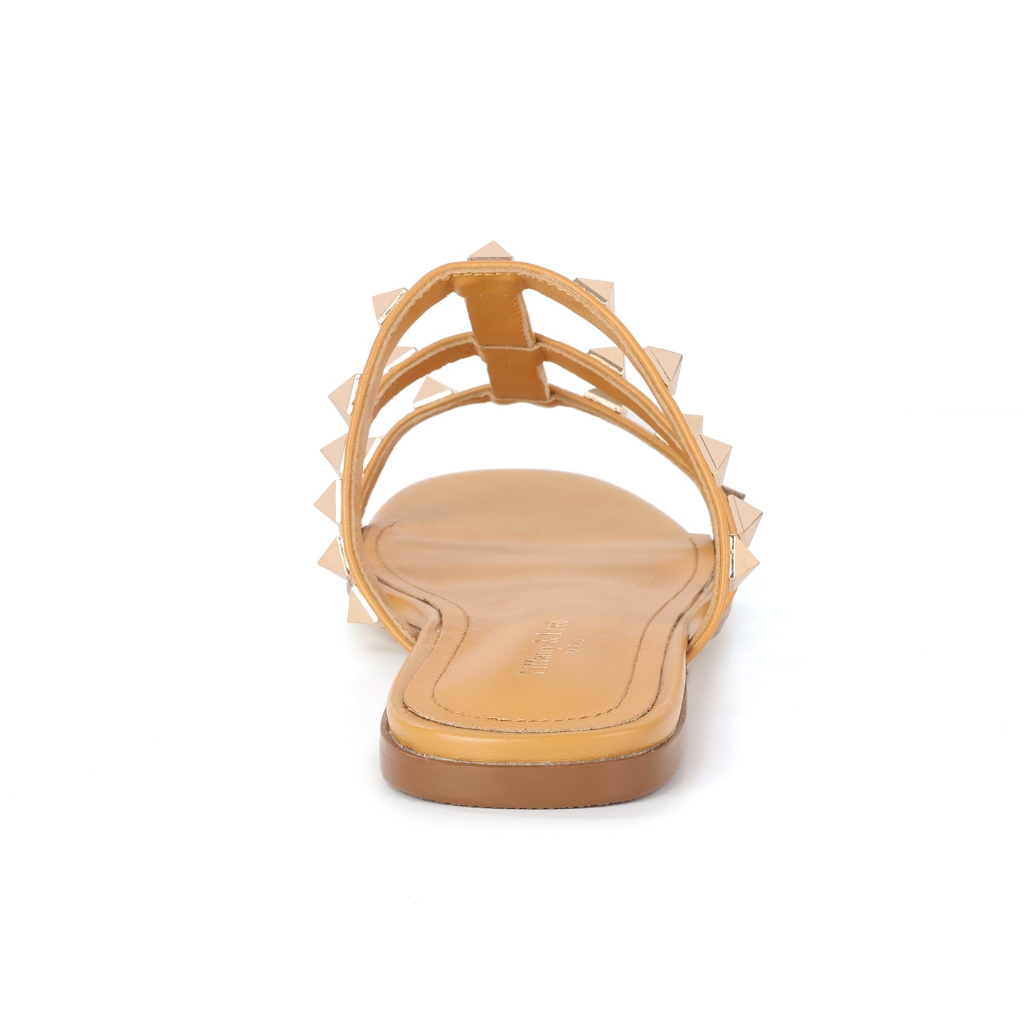 Tan Triple-Strap Studded Sandal
