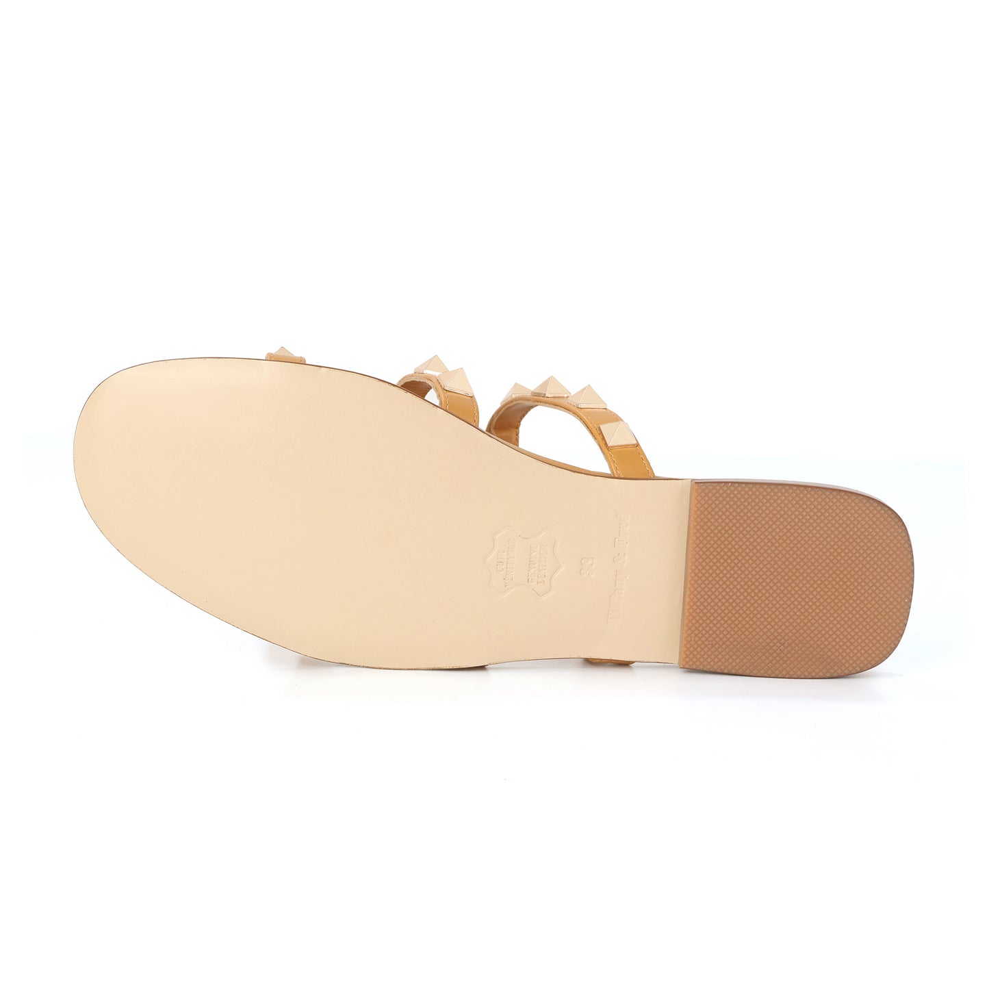 Tan Triple-Strap Studded Sandal