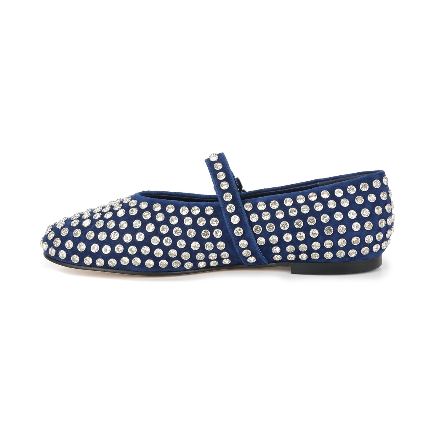 Navy Suede Mary Jane Flats with Crystal Studs