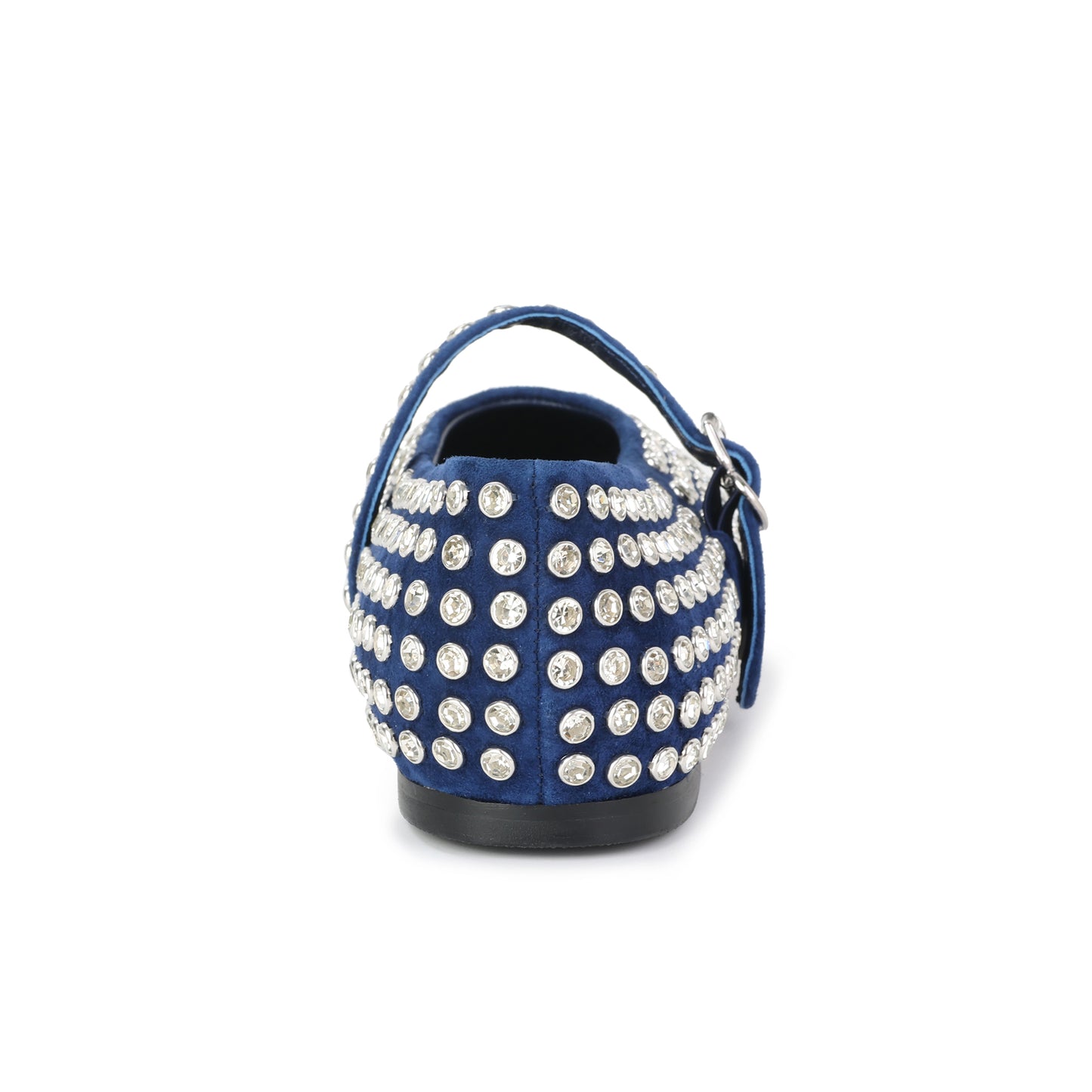 Navy Suede Mary Jane Flats with Crystal Studs