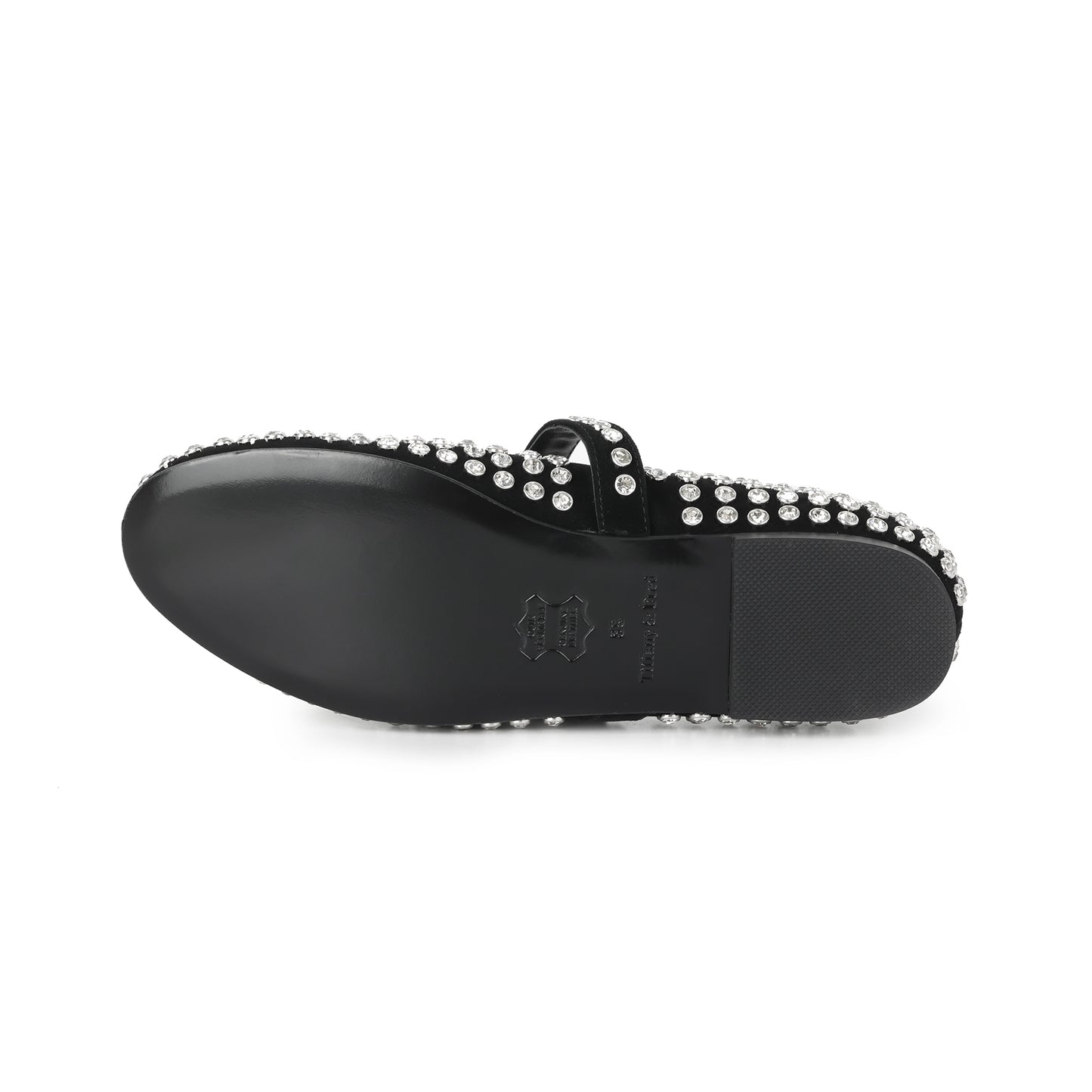 Black Suede Mary Jane Flats with Crystal Studs